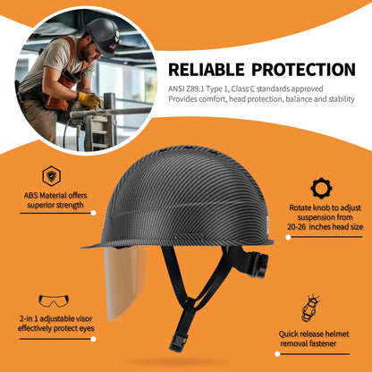 DS-SMAAT Hi-Viz Reflective Safety Hard Hat with Visor,Vented Protection Construction Hard Hat,4-Point Ratchet Suspension ABS Helmet with Glass for Industry Use, ANSI Z89.1&OSHA Approved Safet - WoodArtSupply