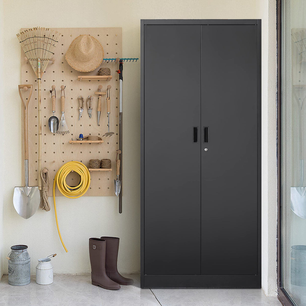 Wanfu Metal Storage Cabinet with Locking Doors and Adjustable Shelves, 71” Tall Steel Storage Cabinets for Garage, Home Office, Pantry(Black) Wanfu