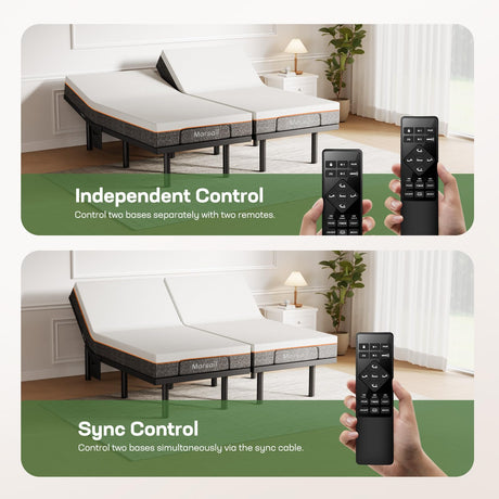 Marsail MS01-1 Split King Adjustable Bed Base with Massage, 4 Ports USB A&C Adjustable Bed Frame with Under-Bed Nightlight, 3 Minutes Assembly, Wireless Control Adjustable Bed with 4 Height Options Marsail