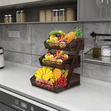 Dorhors Fruit Basket for Kitchen, 3 Tier Fruit Bowl for Kitchen Counter,Wooden Fruit Holder for Kitchen Countertop Dorhors