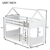 DaiNNCN House Bunk Bed for Kids,Twin Over Twin Bunker Bed with Guardrails and Ladder,Headboard,Footboards,Rubber Wood Bed Frame for Kids,Girls-White DaiNNCN