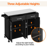 Yaheetech Rolling Kitchen Island with Stainless Steel Top, Kitchen Cart Storage Cabinet on Wheels with 2 Drawers and Inner Adjustable Shelves for Dining Room, 50.5 Inch Width, Black Yaheetech