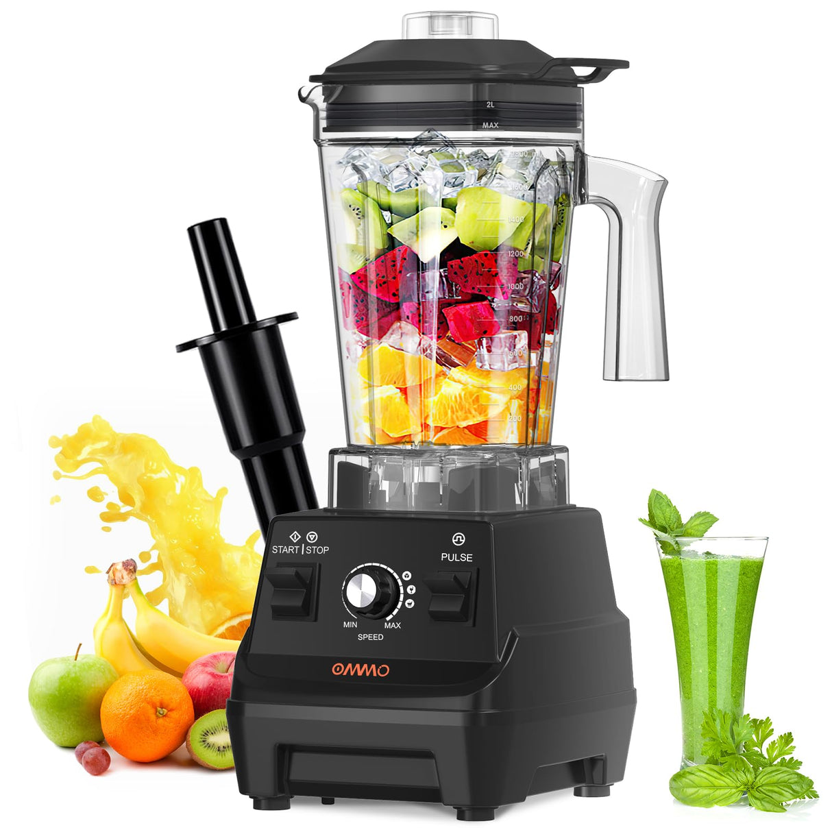 OMMO Blender 1800W, Professional High Speed Countertop Blender with Durable Stainless Steel Blades, 60oz BPA Free Blender for Shakes and Smoothies, Nuts, Ice and Fruits, Dishwasher Safe OMMO