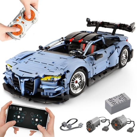MOCBURIKU Remote Control Car Building Kit, 1/10 Scale M4 Supercar with Lights Motors Rechargeable Battery, Compatible with Technic Cars for Adults, STEM Gift for Boys Age 6 8 10 12 14+(2280 Pcs) MOCBURIKU