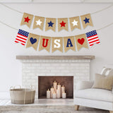 USA Banner Burlap 4th of July Decorations Rustic Patriotic Banner Red White Blue Stars Bunting Garland for President Day 4th of July Party Supplies 4th of July Patriotic Outdoor Indoor hanging Decor Partyprops