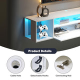 DlandHome Floating TV Stand with LED Lights,Wall Mounted TV Shelf with Led Lights, 55.1" Modern Entertainment Center Media Console with Storage,White DlandHome