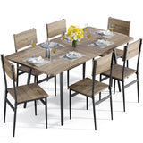 Qsun 63” 7-Piece Dining Table Set for 4-6 People, Extendable Kitchen Table Set with 6 Chairs, Dining Room Table with Metal Frame and Solid MDF Wood Board for Kitchen, Grey Qsun
