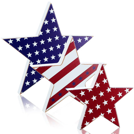 3 Pcs 4th of July table decorations Patriotic Wooden Star Centerpiece Sign Independence Day Tiered Tray Decor Memorial Day Tabletop Decorations for Home Festival Party Decor (Classic) Yulejo