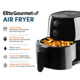Elite Gourmet EAF4617 Electric Digital Hot Air Fryer, 1350Watts, Oil-Less Healthy Cooker, Timer & Temperature Controls, 4 Quart, Black Elite Gourmet