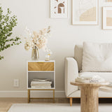 Masupu Nightstand,Modern Night Stand Boho Farmhouse Wood Bedside Table with Storage Drawer Side End Table for Bedroom,Living Room,Office,White Masupu