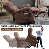 Large Power Lift Recliner Chairs with Massage and Heat for Elderly, Heavy Duty and Safety Motion Reclining Mechanism Chenille Skid Fabric Recliner Chair with USB Ports for Living Room (Dark Brown) MTSVMP