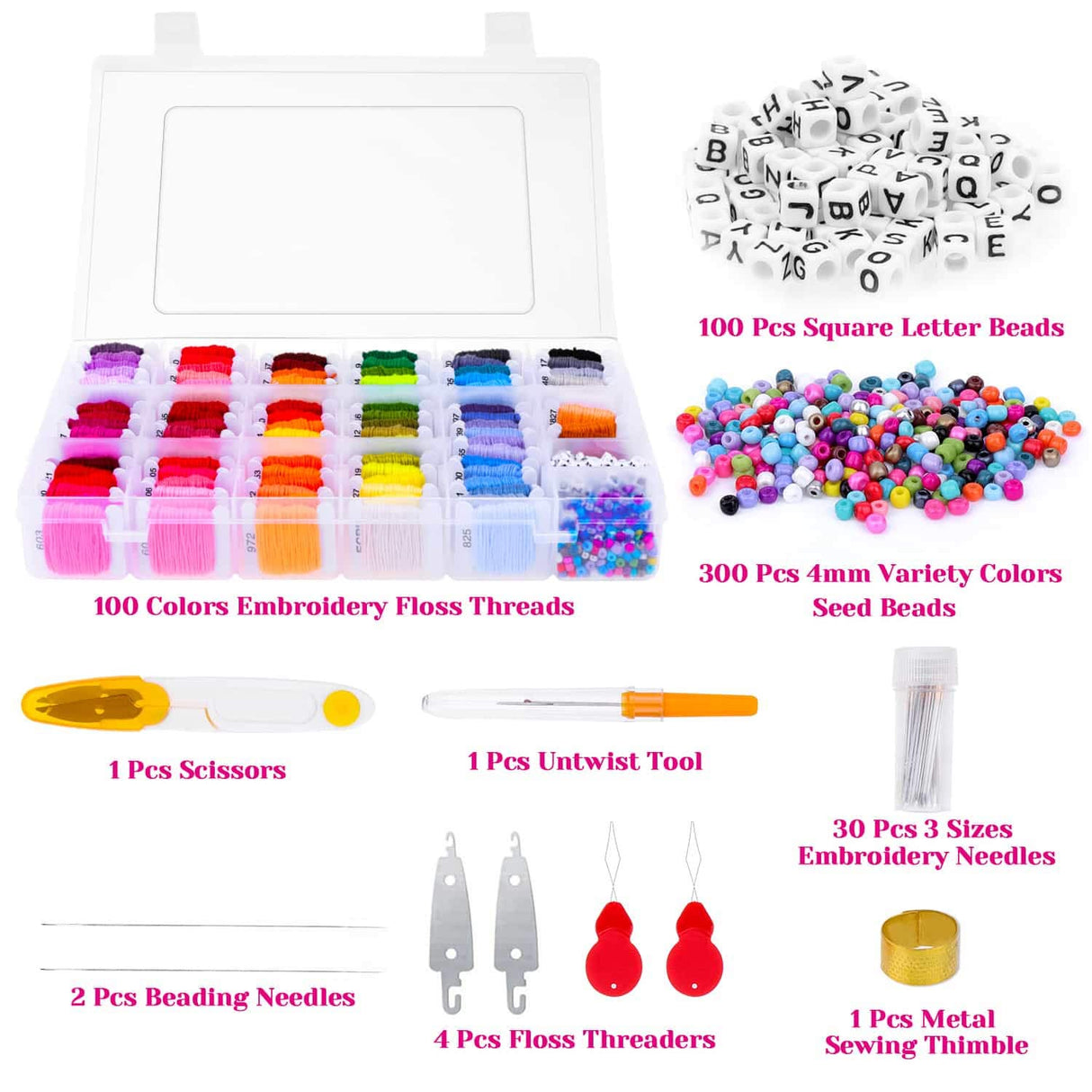 selizo Friendship Bracelet String Kit, 100 Colors Embroidery Floss Cross Stitch Thread Supplies Kit with Organizer Storage Box, 39 Pcs Tools and 400 Beads for Embroidery Bracelet selizo