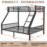 Twin XL Over Queen Bunk Beds for Adults and Teens, Heavy-Duty Metal Bunk Bed Frame with Ladder and Slats Support for Boys Girls,Space-Saving Design,Noise Reduced,Black MoproBeti