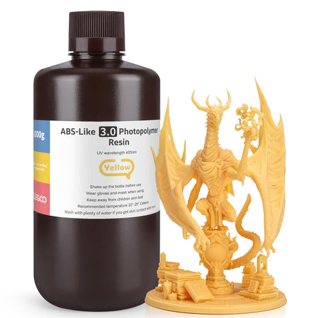 ELEGOO Upgraded ABS Like Resin 3.0, 405nm UV-Curing 3D Printer Resin with Higher Precision and Lower Shrinkage, Enhanced Strength and Toughness Photopolymer Resin for LCD Printer Yellow 1000G ELEGOO