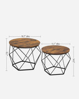 VASAGLE Small Coffee Table Set of 2, Round Coffee Table with Steel Frame, Side End Table for Living Room, Bedroom, Office, Rustic Brown and Ink Black VASAGLE