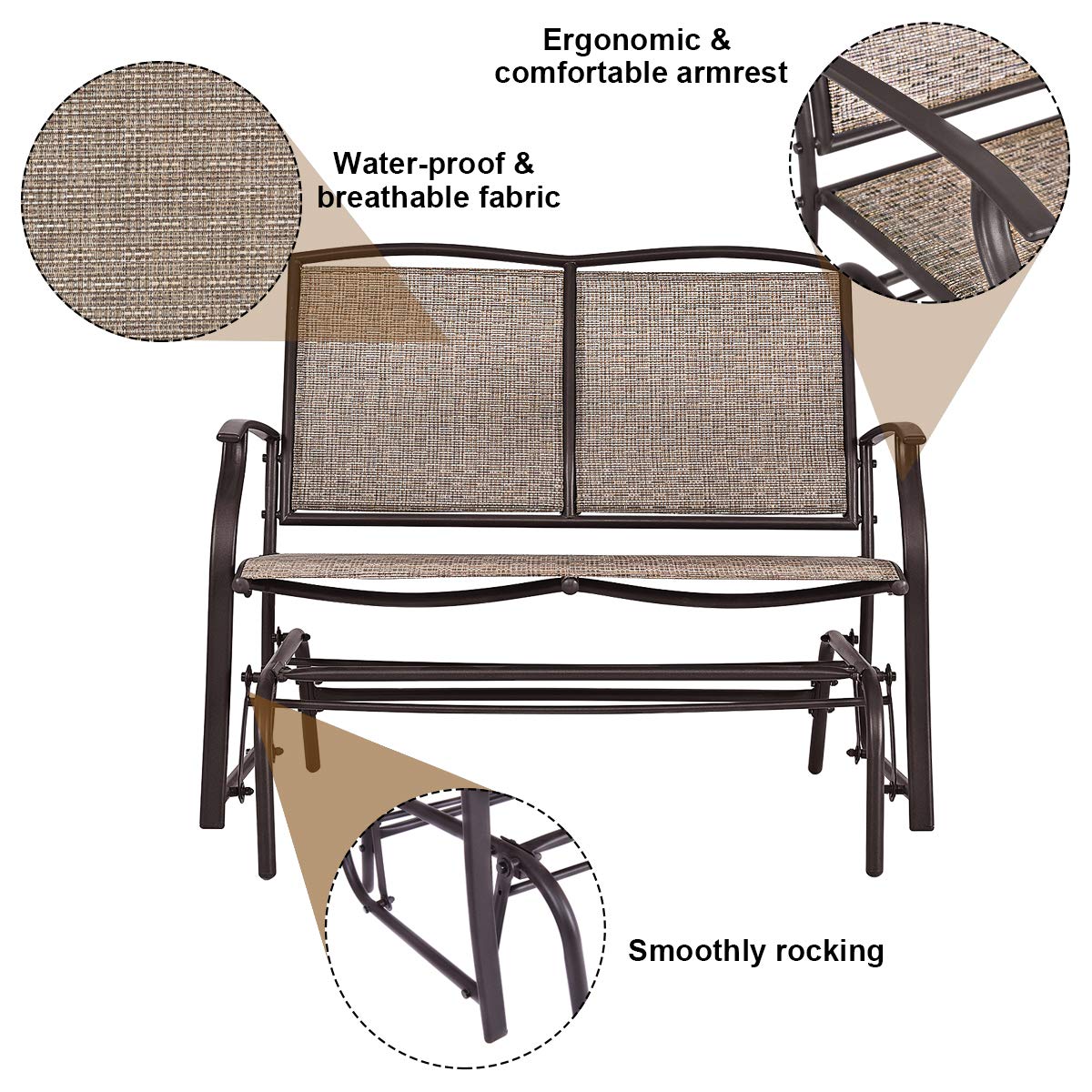 Giantex OP3100-New Patio Glider Bench, Brown 41.5"X28.0"X37"(LXWXH) Giantex