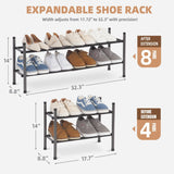 STORAGE MANIAC Expandable Shoe Rack, 8 Pairs Stackable Small Shoe Rack, Metal Adjustable Shoes Organizer for Closet, Entryway, Hallway, Garage, Front Door, Shoes Shelves, Black 2 Tier STORAGE MANIAC