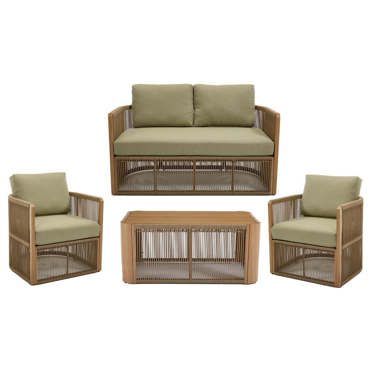 DAYARUS 4 Piece Patio Furniture Set, Aluminum Patio Conversation Set, Rope Rattan Patio Sectional Sofa, All Weather Outdoor Sofa Couch with Coffee Table and Cushions for Lawn/Backyard/Deck, Green DAYARUS