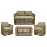 DAYARUS 4 Piece Patio Furniture Set, Aluminum Patio Conversation Set, Rope Rattan Patio Sectional Sofa, All Weather Outdoor Sofa Couch with Coffee Table and Cushions for Lawn/Backyard/Deck, Green DAYARUS