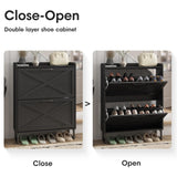 Maupvit Shoe Storage Cabinet with 2 Flip Drawers, Freestanding Organizer with Metal Legs for Entryway, Narrow Shoe Rack Cabinet, Black Maupvit