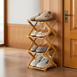 TlaroRiz 4-Tier Bamboo Small Shoe Rack Compact Foldable Free Standing Shoes Organizer for Front Door Entrance Garage Corridor Entryway and Living Room, Narrow Space-Saving Shoe Shelf, Natural TlaroRiz