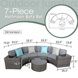 SUNSITT Outdoor Patio Furniture Sectional 7-Piece Half-Moon Curved Outdoor Sofa Set with Round Coffee Table, 4 Pillows & Waterproof Cover, Grey Rattan SUNSITT
