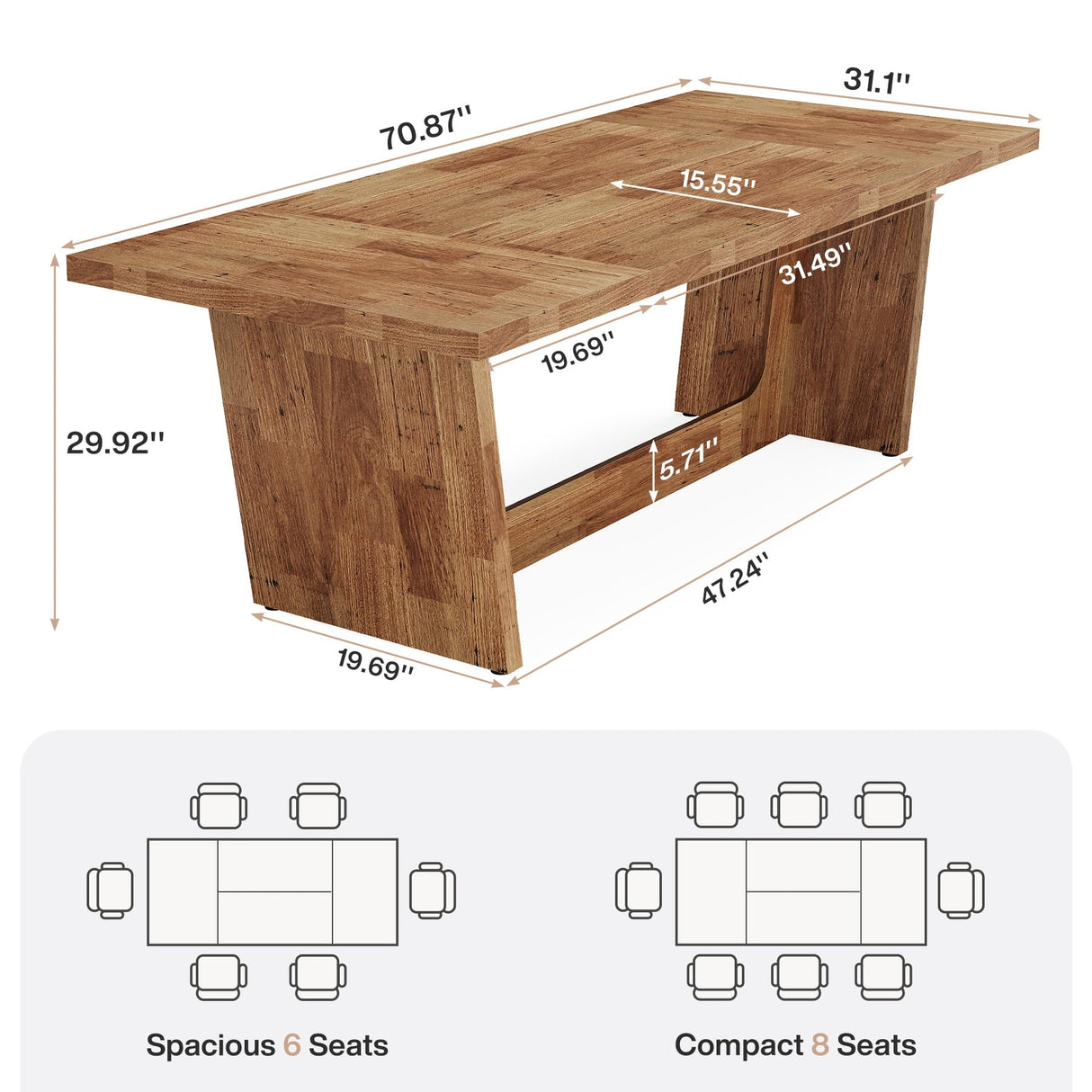 Tribesigns 12FT Conference Table, 70.87" W x 31.5" D Rectangular Seminar Table Set for Meeting Room, Solid Executive Business Furniture Boardroom Desk for Office, Light Brown Tribesigns