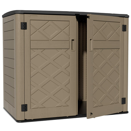ZZM Large Outdoor Storage Shed, 48 Cu Ft Resin Versatile Storage Cabinet for Patio Accessories, Trash Cans & Garden Tools, Durable Horizontal Storage Box with Lockable Lid (Coffee) ZZM