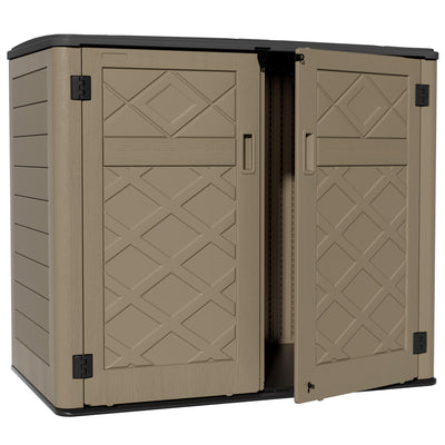 ZZM Large Outdoor Storage Shed, 48 Cu Ft Resin Versatile Storage Cabinet for Patio Accessories, Trash Cans & Garden Tools, Durable Horizontal Storage Box with Lockable Lid (Coffee)