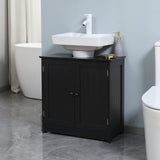 HOMCOM Under Sink Bathroom Cabinet with 2 Doors and Shelf, Pedestal Sink Bathroom Vanity Cabinet, Black HOMCOM