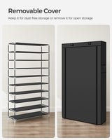 SONGMICS Shoe Rack with Non-Woven Fabric Cover, 9 Tier Storage Shelf for 40-50 Pairs of Shoes, Entryway, Suitable for Sneakers, High Heels, Flats, and Boots, Black URXJ36HV1 SONGMICS