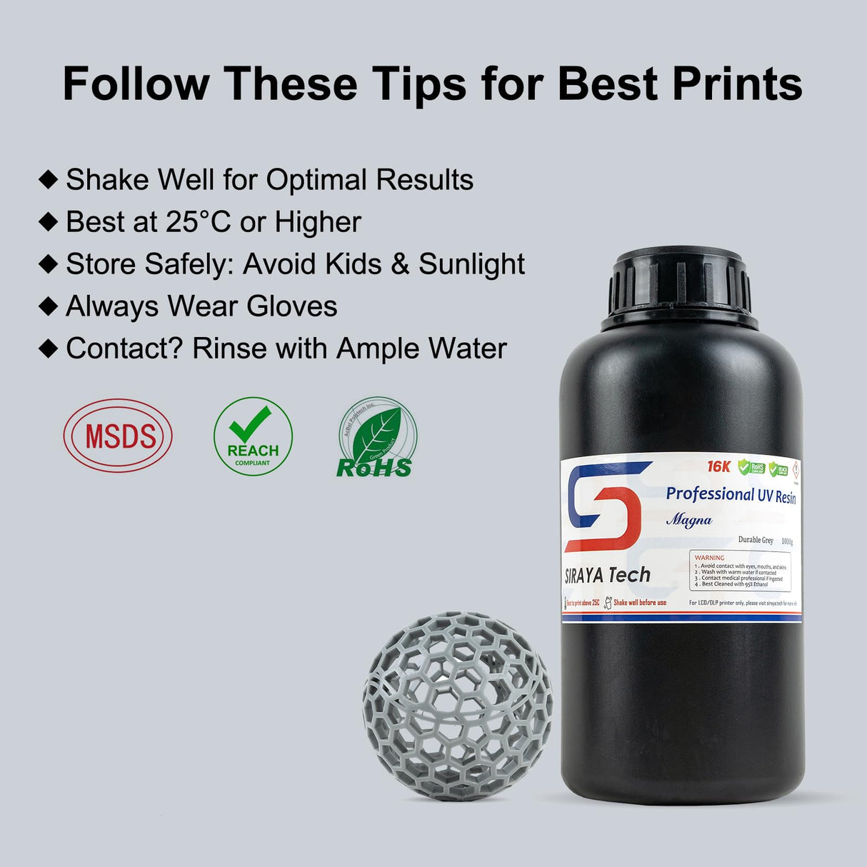 Siraya Tech Magna Durable Resin Grey (1kg) – Tough, High-Impact 3D Printing Resin for Engineering, Prototyping, Miniatures & More – Easy to Print, Versatile & Cost-Effective for Mass Production Siraya Tech