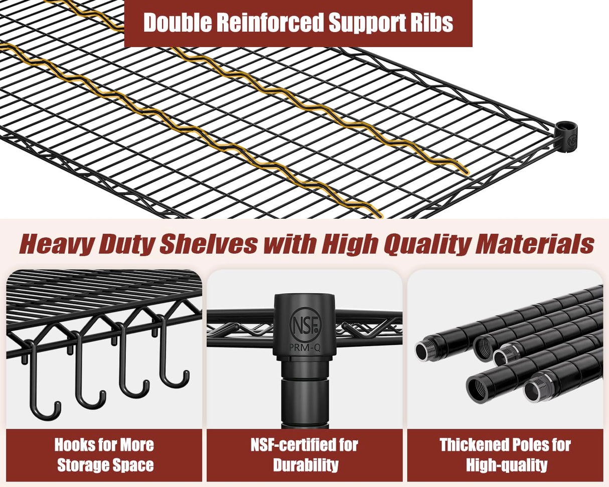 PrimeZone 60" W x 24" D x 76" H Heavy Duty Wire Storage Shelves with Wheels, 4 Tier Adjustable NSF Certified Garage Shelving Unit, Rolling Metal Organizer Shelf Rack for Warehouse, Pantry, 2 Packs PrimeZone