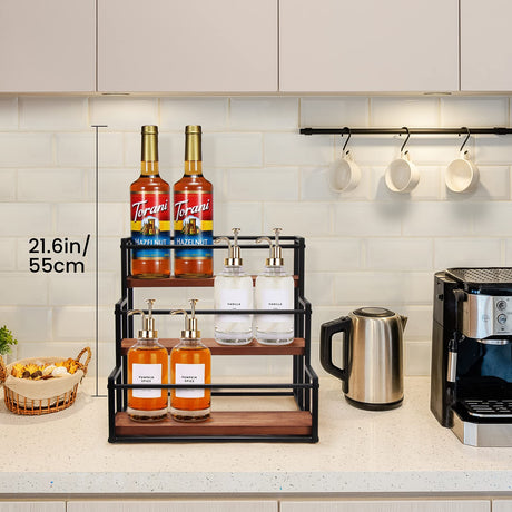 THYGIFTREE Coffee Syrup Rack Organizer Syrup Bottle Holder Stand for Coffee Bar 3-Tier 12 Bottles Storage Shelves for Syrup, Wine, Dressing for Kitchen Coffee Station THYGIFTREE