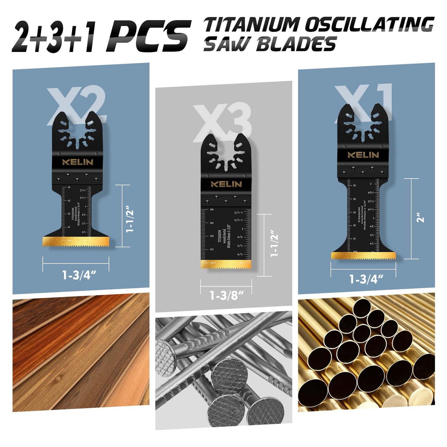 17 PCS Titanium Oscillating Tool Saw Blades with Sanding Kit, Universal Multi Tool Blades for Light Metal and Wood, Oscillating Tools Accessories (NOT for Star Lock Interface) - WoodArtSupply