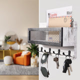 ADIIL Mail and Key Holder for Wall Decorative, Wooden Wall Key Rack Organizer with 4 Double Key Hooks, Wall Mount Key Hanger for Wall with Shelf, Rustic Home Decor for Entryway Hallway, White ADIIL