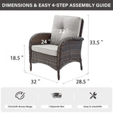 Belord Patio Club Chair Wicker Chairs - Outdoor High Back Chair Set of 2 Patio Furniture Set Rattan Seating with Removable Cushions for Porch Balcony Deck Pool Sunroom Light Brown/Beige Belord