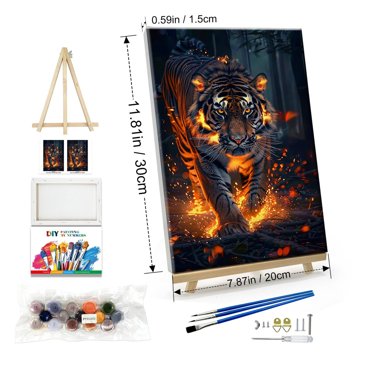 JOOZ Paint by Numbers Kit for Adults with Frame Tiger Paint by Number with Easel Animal Adult Paint by Number Kits on Canvas DIY Paint by Number for Adults for Gift Home Wall Decor 7.87x11.81 Inch JOOZ