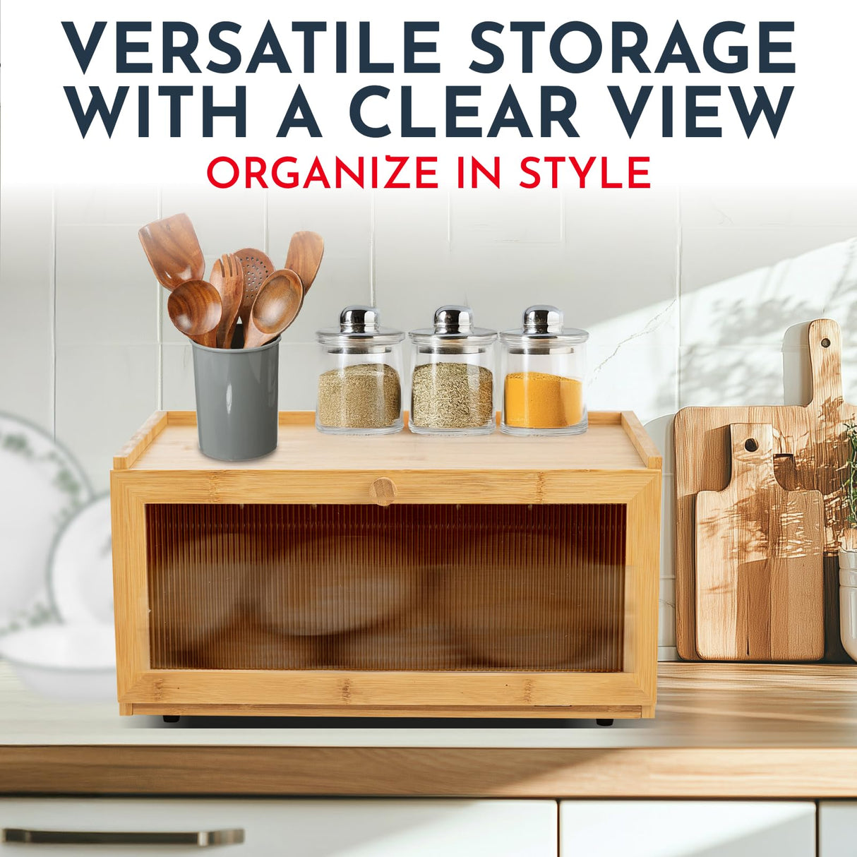 Culinary Couture Bamboo Bread Box for Kitchen Countertop - Large Capacity Storage BreadBox for Homemade Bread with Acrylic Window and Extra Top Storage Culinary Couture