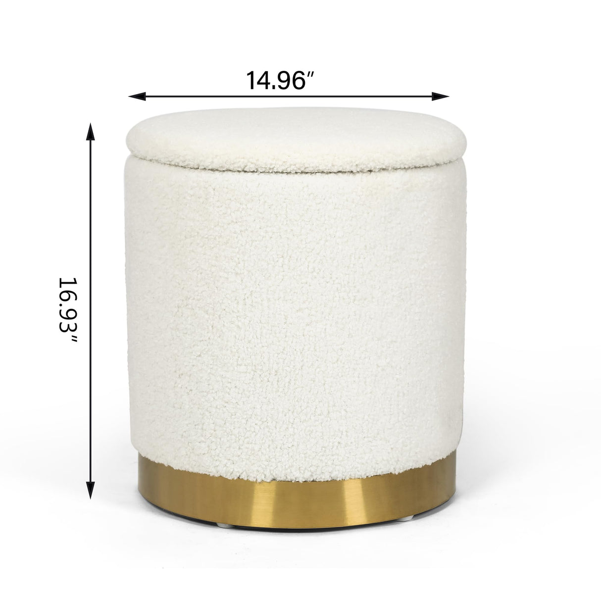 Joveco Round Storage Ottoman with Removable Lid, Boucle Small Upholstered Padded Vanity Foot Rest Stool for Living Room, Bedroom, Dorm, White Joveco