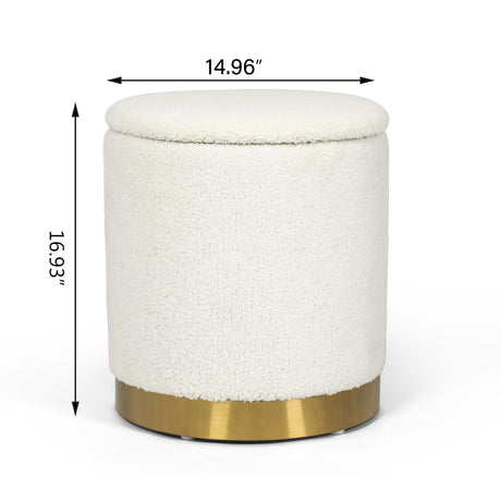 Joveco Round Storage Ottoman with Removable Lid, Boucle Small Upholstered Padded Vanity Foot Rest Stool for Living Room, Bedroom, Dorm, White Joveco