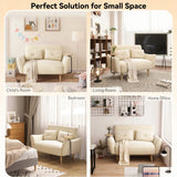 Brelice Loveseat Sofa, 47" Velvet Couch for Bedroom, Convertible Wooden Tray & Ergonomic Armrest, for Small Space, Apartment, Living Room, Home Office, Easy Assembly, Beige Brelice