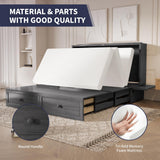 ijuicy Queen Murphy Bed with Foam Mattress, Modern Cabinet Bed with Charging Station & Storage Drawer, Bedroom Armoire (Grey) ijuicy