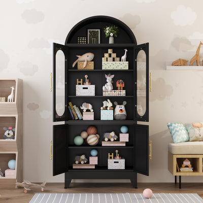 PAOFIN 73" Metal Tall Arched Kitchen Pantry Cabinet, Modern Farmhouse Kitchen Storage Cabinets with 3 Adjustable Shelves, Versatile Cupboard for Kitchen, Dining Room, Black