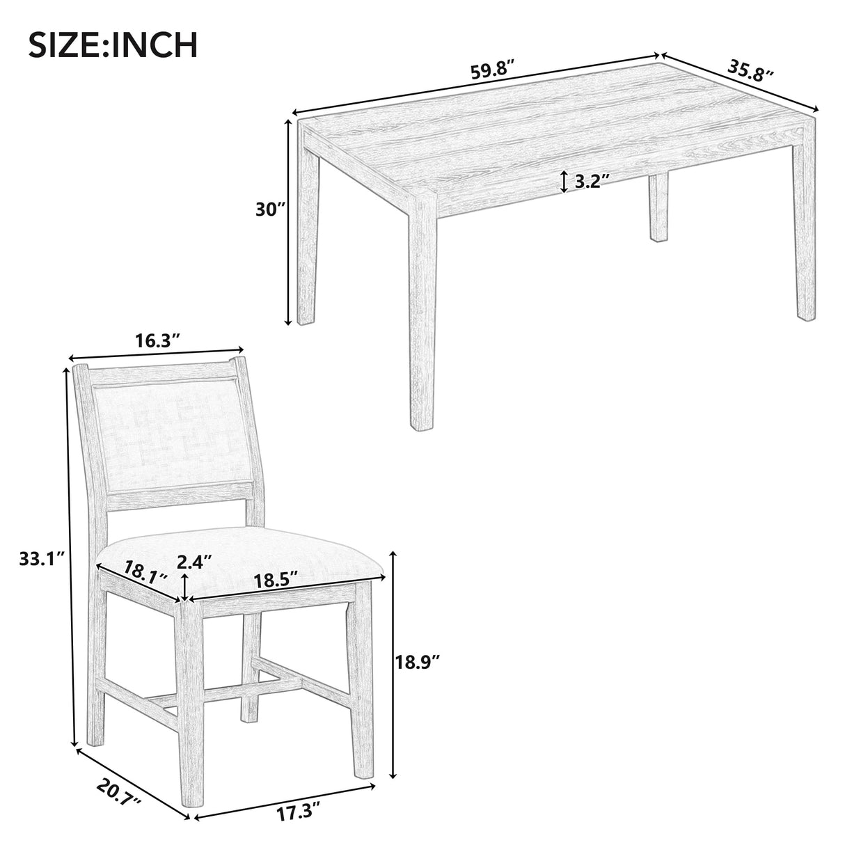Merax 7 Pieces Retro Dining Set for 6, Rectangular Wood Dining Table with 6 Upholstered Chairs for Kitchen, Living Room, Natural Merax