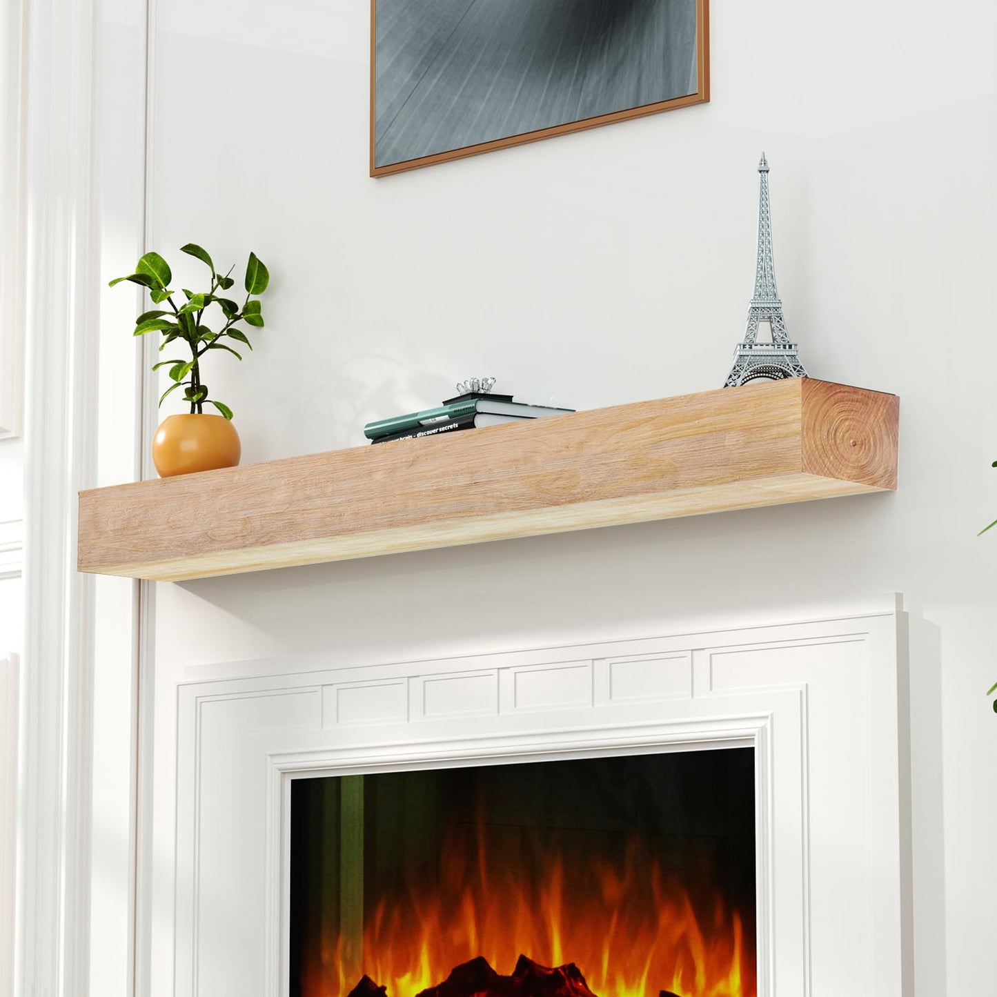 ROOMTEC Fireplace Mantel,60" Wood Floating Fireplace Shelves,Wall Mounted Wooden Display Shelving,Handcrafted Wood Brack,Natural Mantels Over Fireplace | 60" x 8" x 5"-Aged Oak