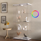 HAMBING Glass Display Cabinet 4 Shelves with Light and Lock, 2 Doors Trophy Curio Jewelry Cabinet Collection Display Showcase, for Bedroom, Office, HAMBING