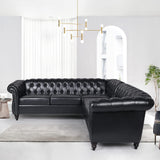 QHITTY L-Shaped Sofa, Sectional Chesterfield Leather Couch 5-Seater Upholstered Small Accent Tufted Sofa with Rolled Armrest and Nailhead Design for Living Room, Apartment, Office (Black) QHITTY