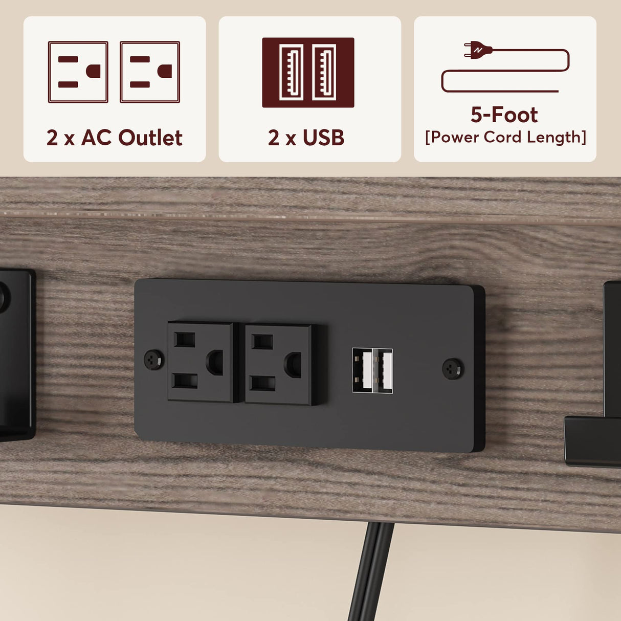 Tribesigns Bakers Rack with Power Outlets, 5-Tier Kitchen Storage Shelf, Microwave Oven Stand with Drawer, 65”H Coffee Bar Table, Kitchen Rack with Sliding Shelves and 6 Hooks, Grey Tribesigns