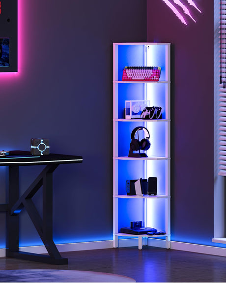 CHOEZON LED Corner Shelf with Lights, 5-Tier Diamond Shape Bookshelf, Standing Narrow Storage Organizer for Living Room, Bedroom, Office, Study, White MCJ03DWB CHOEZON